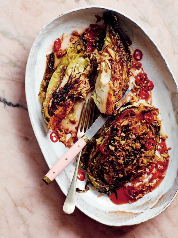 Sticky Hispi Cabbage With Crispy Shallots