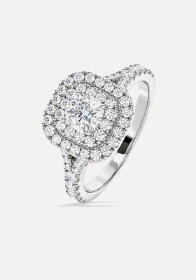 Anastasia Lab Diamond Halo Engagement Ring 18K White Gold