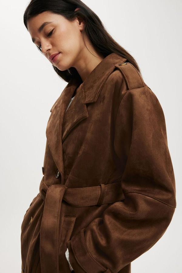 Faux Suede Trench Coat