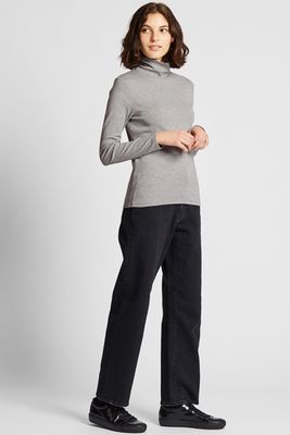 Ribbed Cotton Turtleneck Long Sleeved T-Shirt from Uniqlo