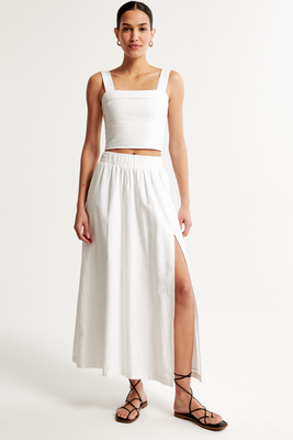 Linen-Blend High-Slit Maxi Skirt