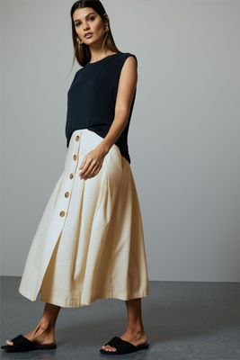 Linen Blend Fit & Flare Midi Skirt from Marks and Spencer