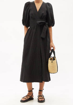 Fiona Puff-Sleeve Linen Wrap Dress from Three Graces London 