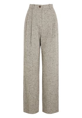Grey Flecked Linen-Blend Trousers from Tory Burch