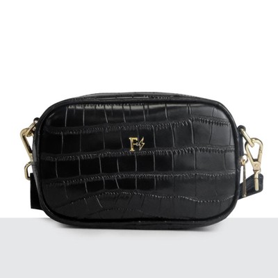 Black Croc Cross Body Camera Bag