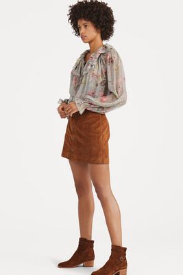 Button Suede Mini Skirt