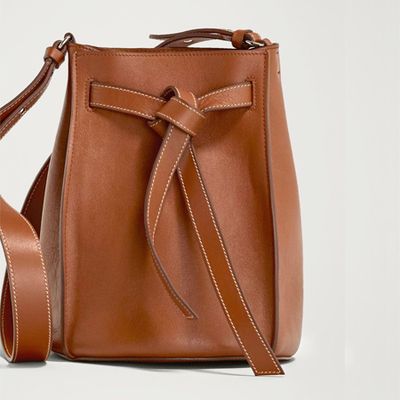 Nappa Leather Bucket Bag with Tie Strap from Massimo Dutti