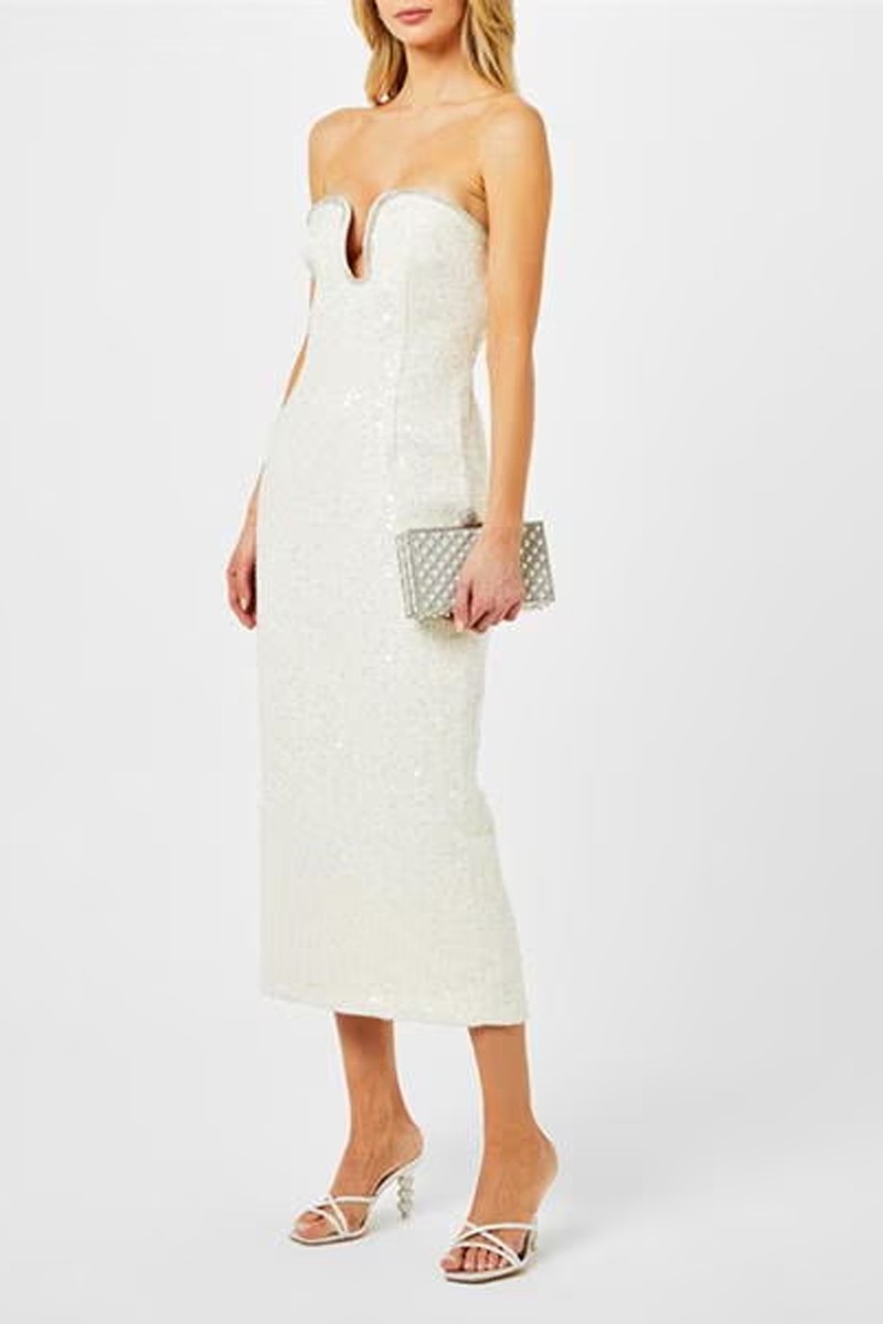 Sequin Boucle Strapless Midi Dress from Self Portrait