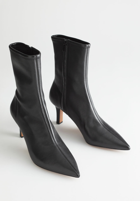 Pointed Leather Sock Boots
