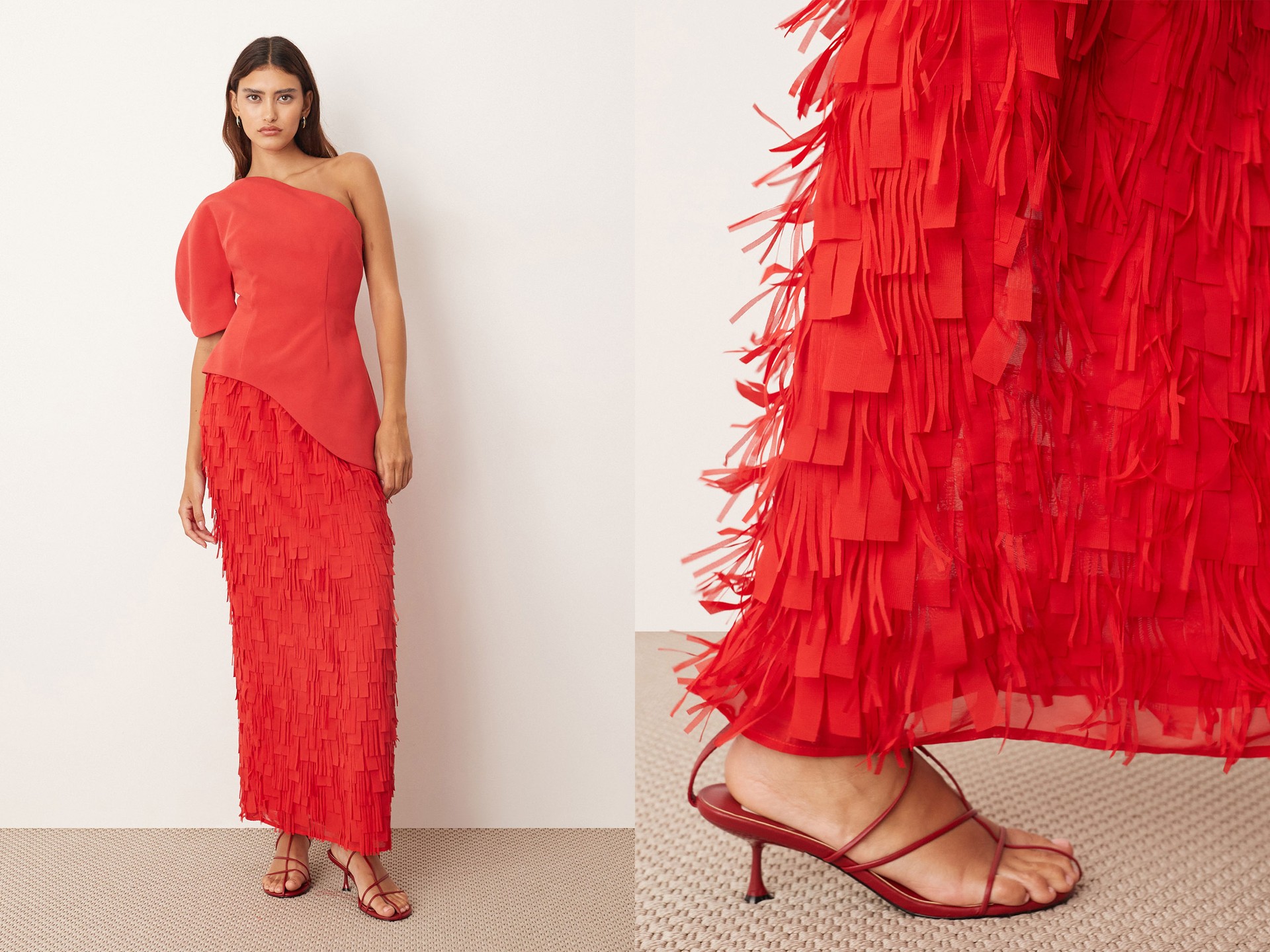 Sculptural One Shoulder Texture Hybrid Maxi Dress