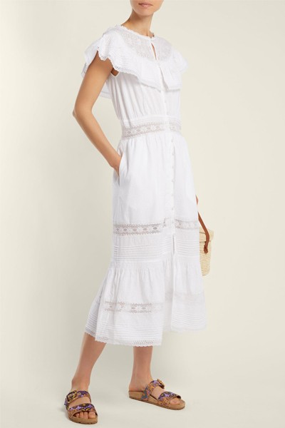 Lace-Insert Cotton Dress from Sea