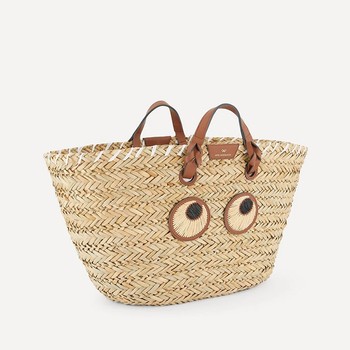 Large Paper Eyes Woven Seagrass Basket Bag from Anya Hindmarch