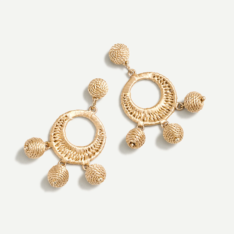 Raffia-Wrapped Triple Drop Earrings from J.Crew