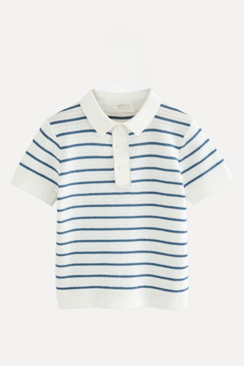 Button Neck Knitted 100% Cotton Polo Shirt from Next