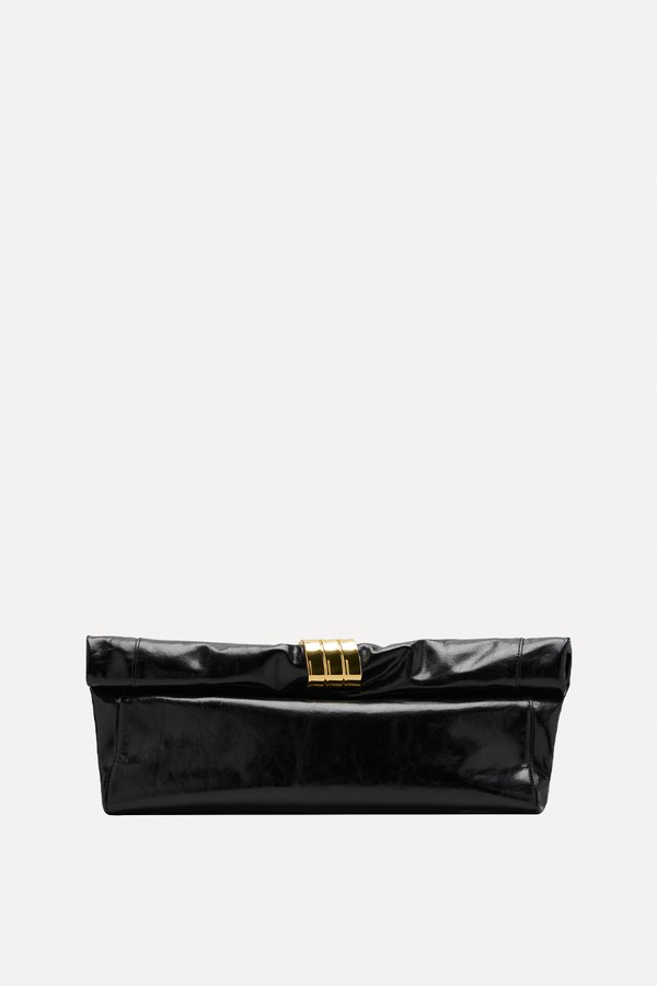 Leather Clutch Bag With Metallic Appliqué 