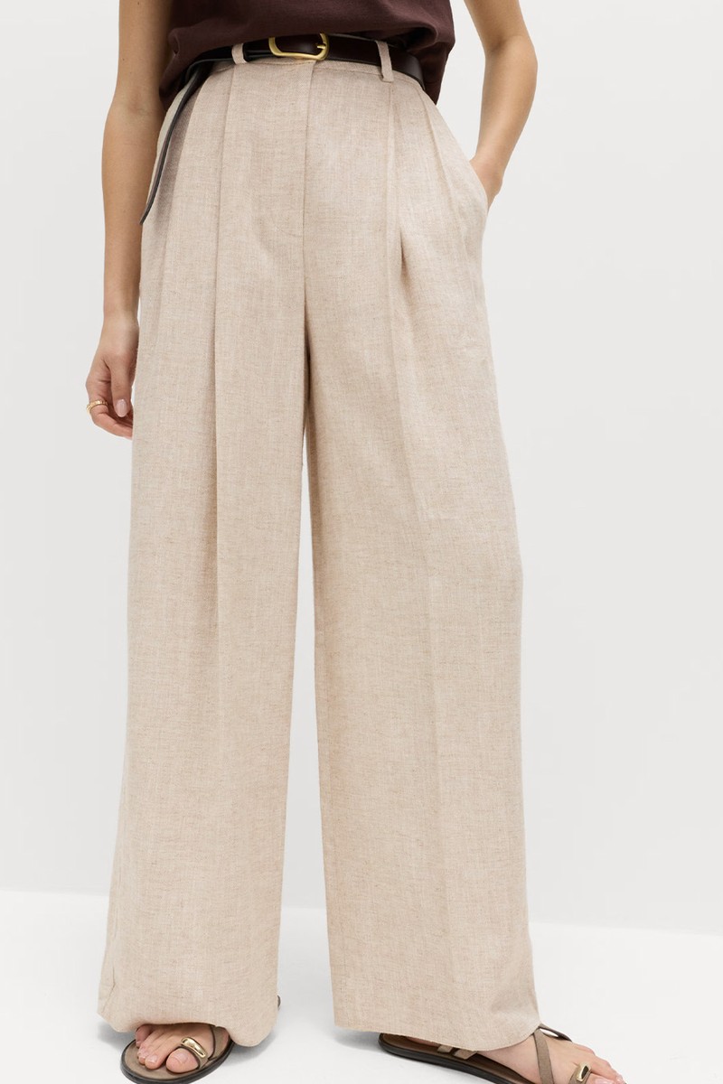Linen Blend Pleat Front Wide Leg Trousers from Marks & Spencer