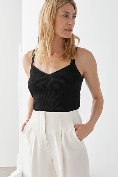 Ribbed Linen-Blend Top