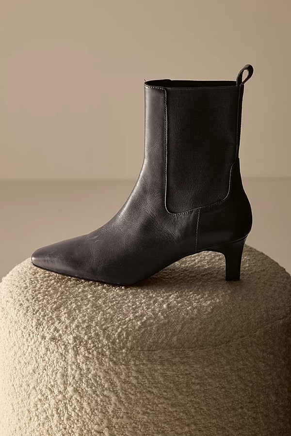 Leather Kitten Heel Boots