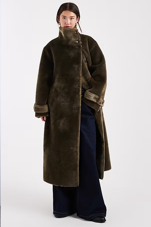 Longline Cosy Borg Funnel Neck Coat from ASOS DESIGN