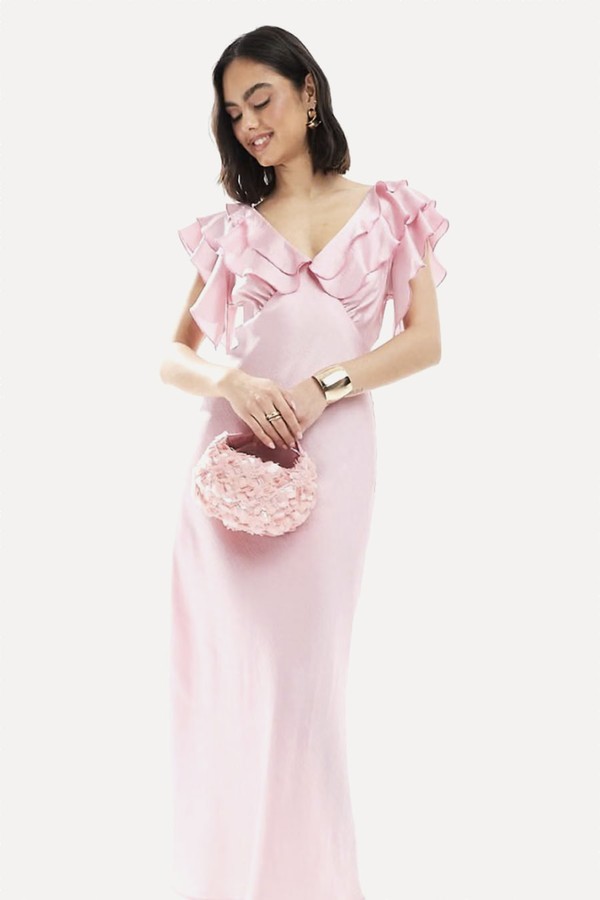Ruffle Sleeve Satin Midi Dress from New Look