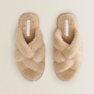 Fuzzy Slippers With Contrast Straps from Zara Home