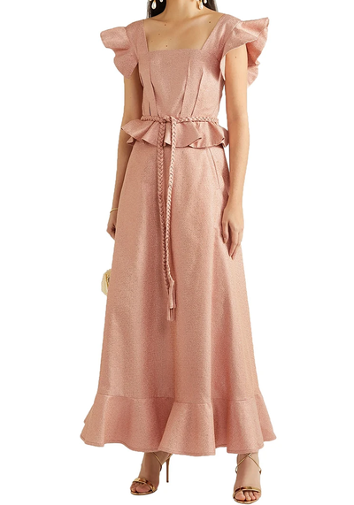 Goldie Ruffled Metallic Crepe Maxi Dress from Anna Mason