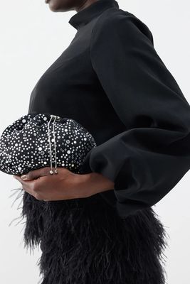 Fatale Illusione Crystal-Embellished Satin Pouch from Rosantica