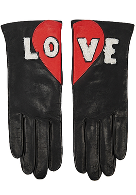Love Appliquéd Leather Gloves from Agnelle