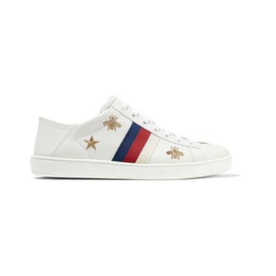 Ace Embroidered Leather Sneakers from Gucci