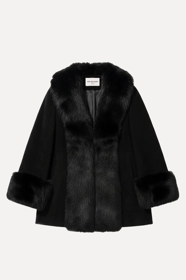Suede Faux Fur Trim Coat from De Savary London