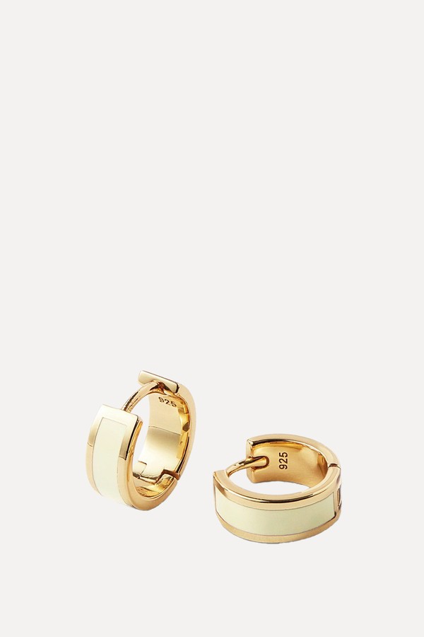 Enamel Huggie Earrings Ivory Enamel & 18ct Gold Plated