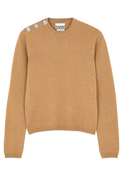 Camel Embellished Cashmere Jumper from Ganni