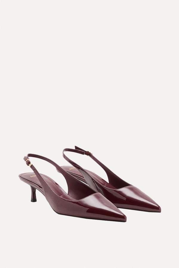 Patent Tapered Square-Toe Slingback Kitten Heels from Charles & Keith