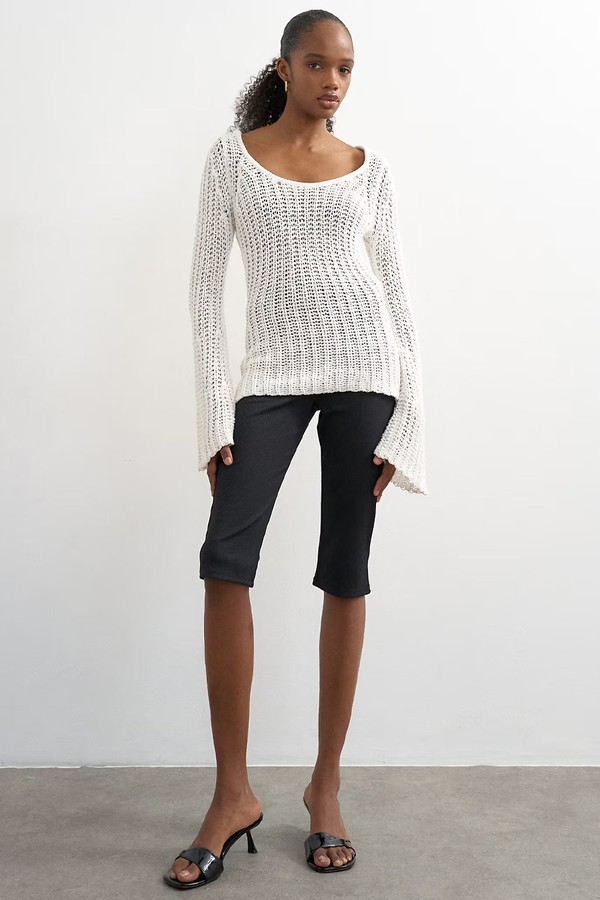 Skinny Rib Flared Capri Trousers