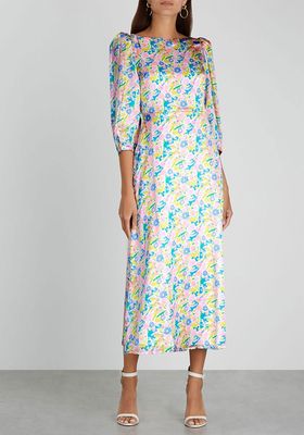 Lara Floral-Print Satin Midi Dress from Olivia Rubin