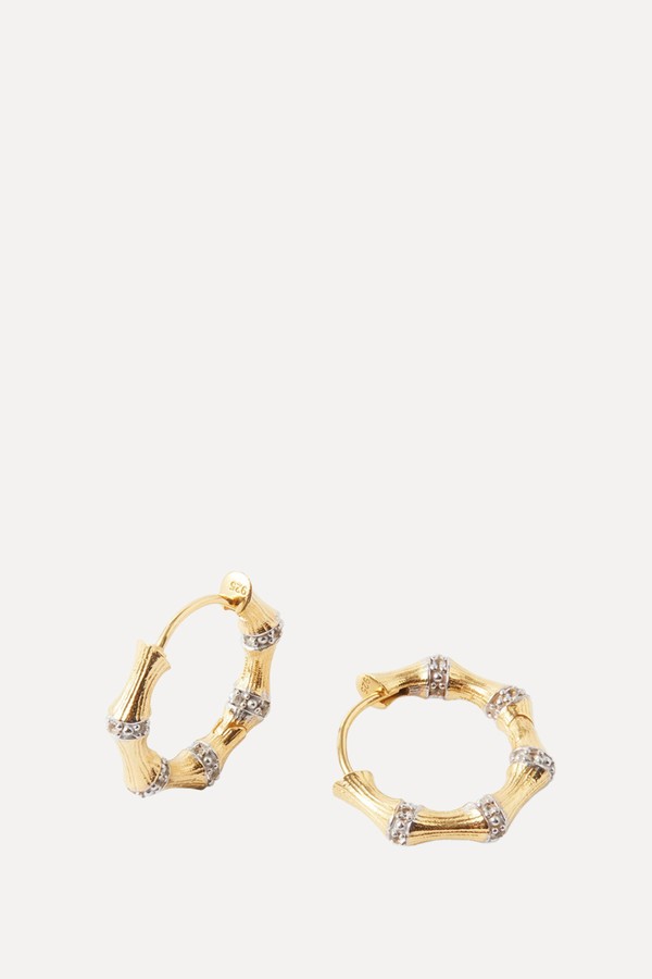 Bamboo Huggie Topaz & 18ct Gold Vermeil Earrings