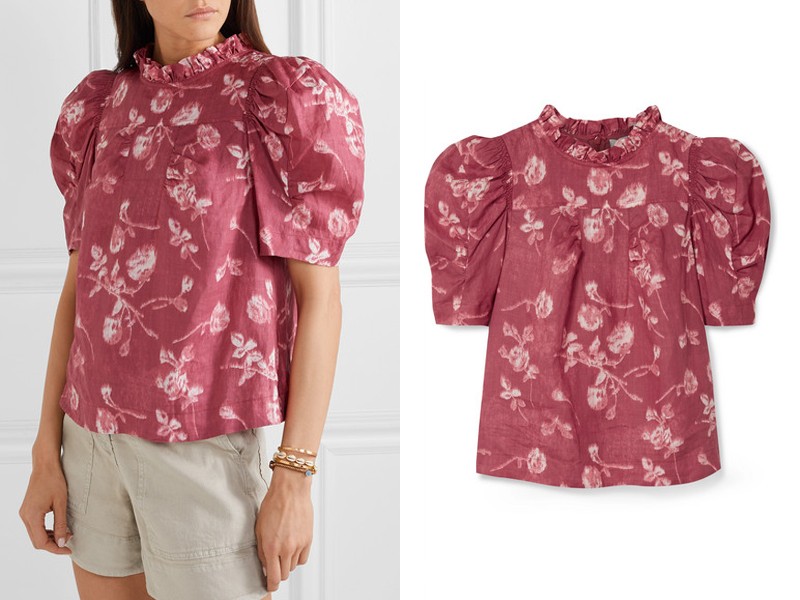 Monet Ruffle-Trimmed Floral-Print Ramie Blouse from Sea