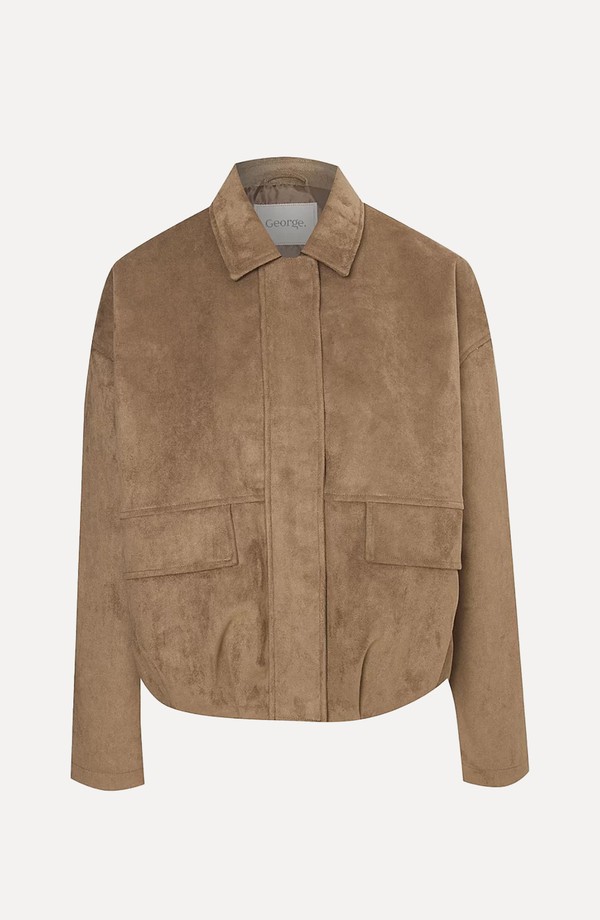 Suedette Collared Oversized Bomber Jacket