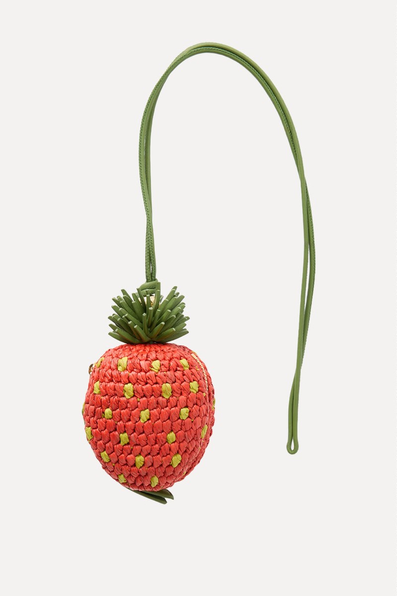 Strawberry Leather-Trimmed Raffia Pouch from Loewe x Paula's Ibiza