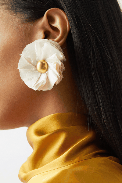 Daisy Gathered Silk & Gold-Vermeil Earrings from Katerina Makriyianni