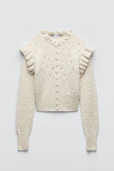 Beaded Knit Cardigan With Pearl Beads from Zara