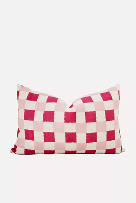 Chequer Colour-Block Linen Cushion from Molly Mahon 