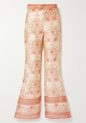 The Ahimsa Printed Silk-Dupinoi Flared Pants from Savannah Morrow