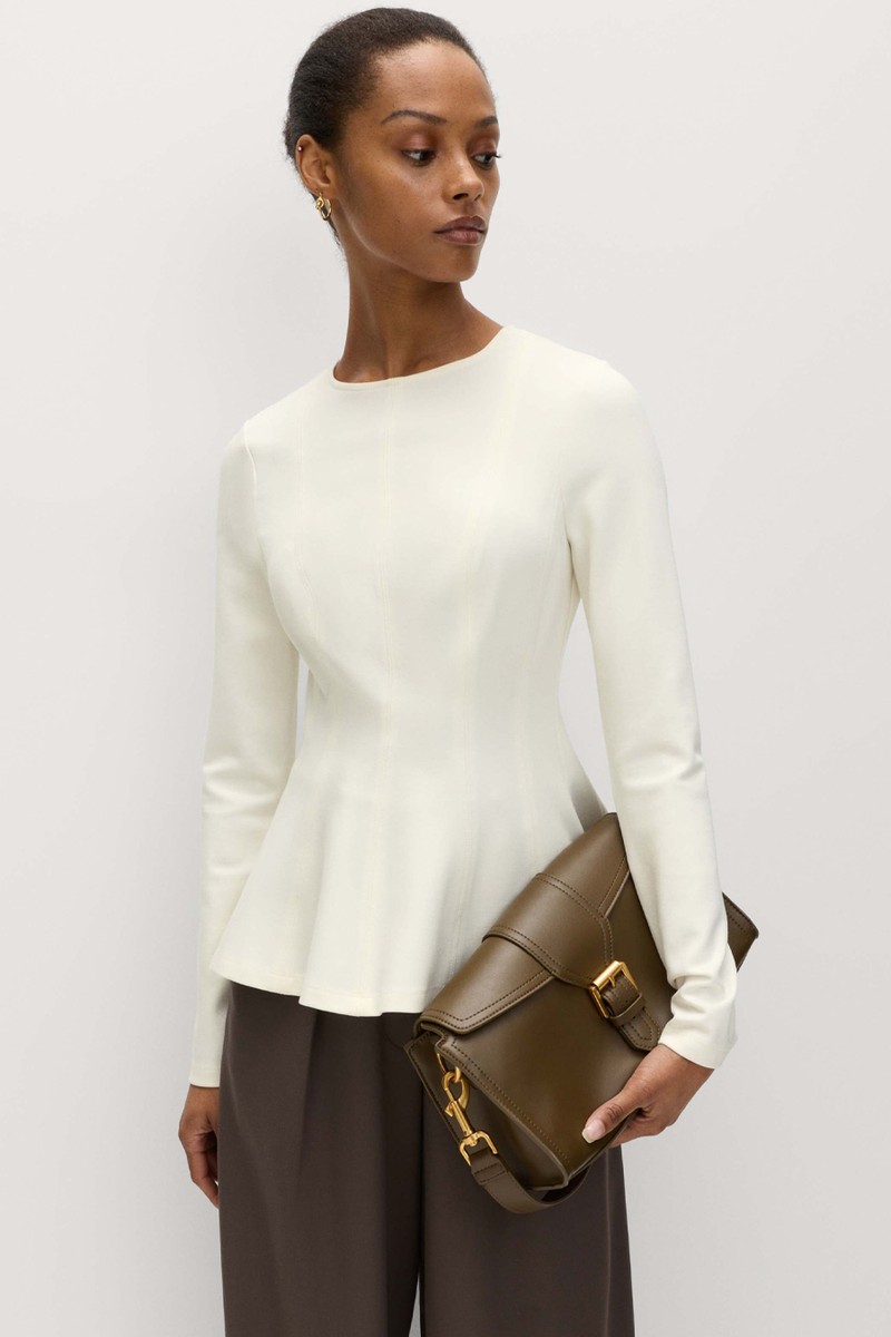 Waisted Long Sleeve Peplum Top