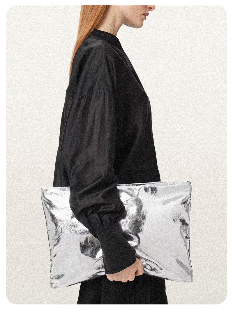 Bettina Oversized Metallic Leather Clutch Bag