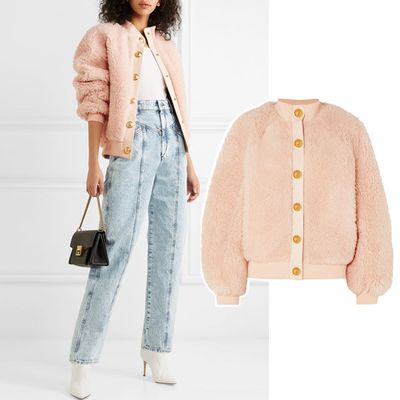 Button-Embellished Leather-Trimmed Shearling Jacket, £1,965 (was £3,275)
