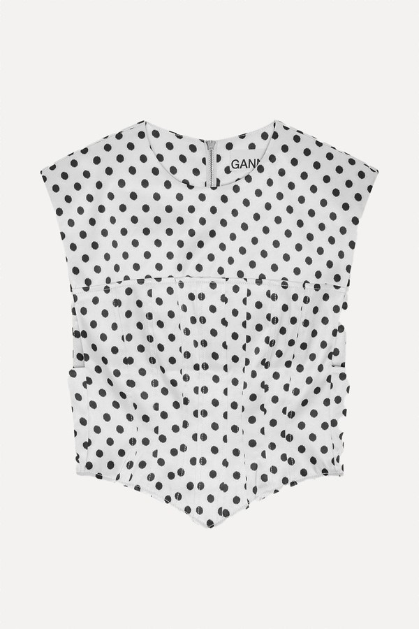 Polka-Dot Satin Corset Blouse from Ganni