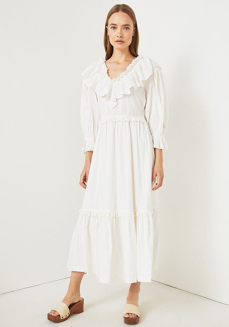 Broderie Frilled Detail Midi Dress from Warehouse