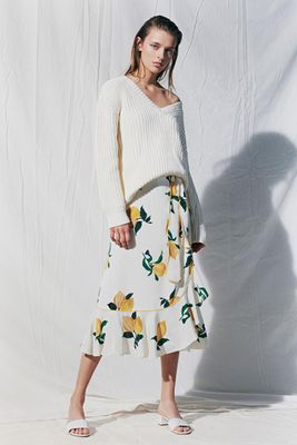 White Lemon Print Silk Wrap Skirt from Chinti & Parker