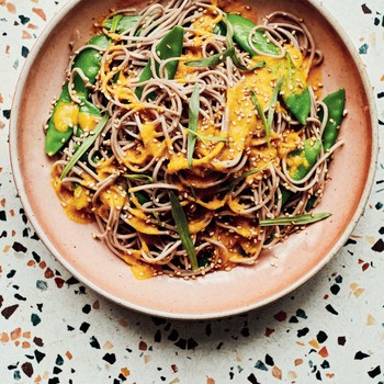 Soba, Mangetout & Tarragon Salad With Carrot-Miso Dressing